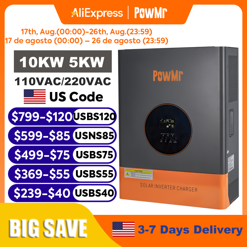 PowMr 10KW 5KW Inverter Fase T - Drone Solar Charger ulasan dan harga